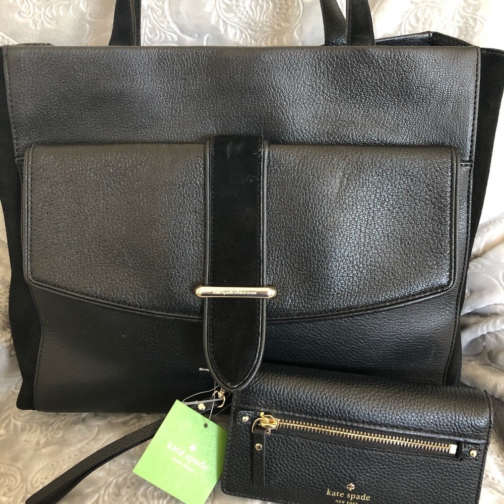 Kate Spade Black leather/suede bag and wallet